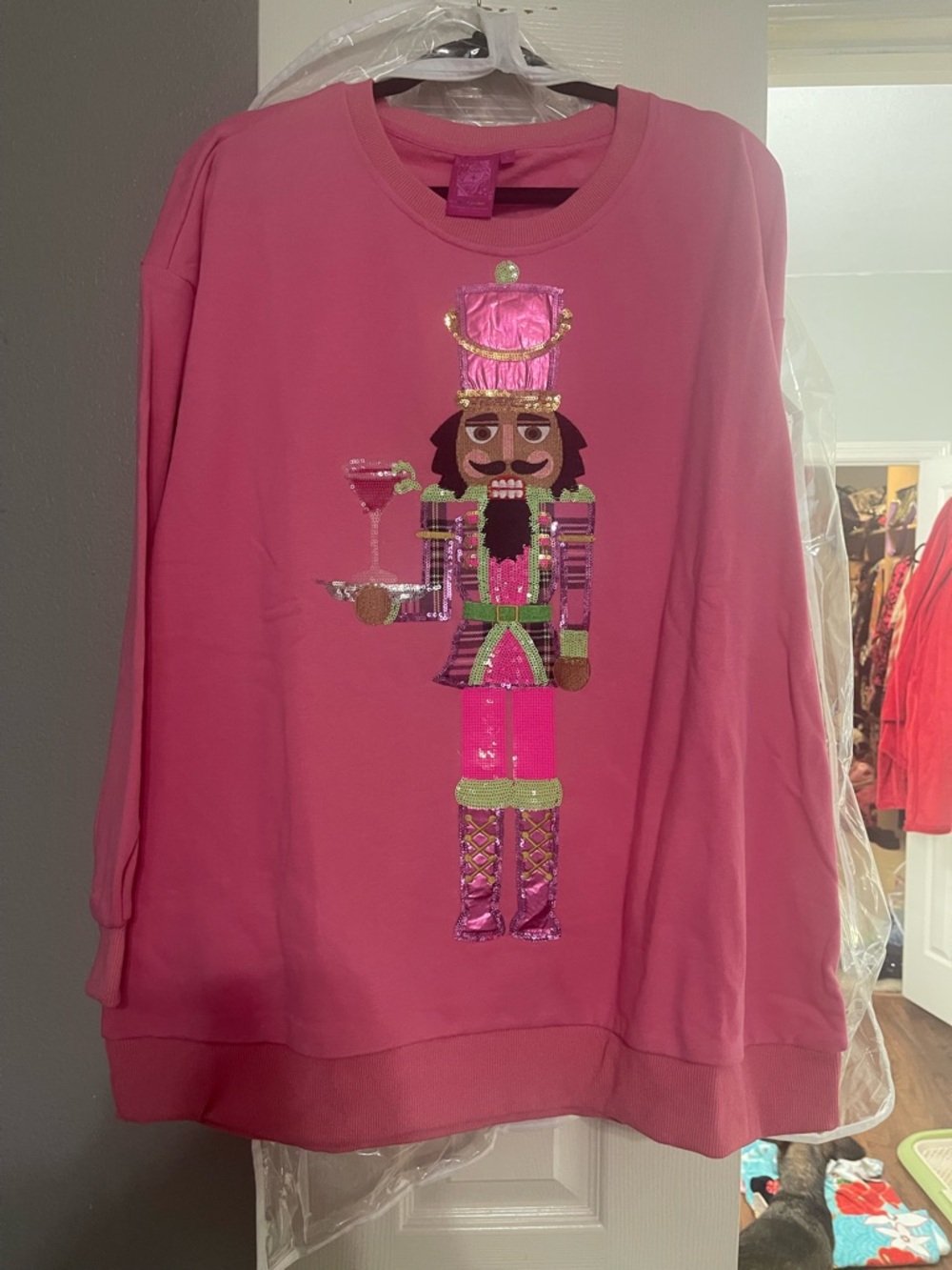 QUEEN OF SPARKLES Pink Sequin Nutcracker Sweatshirt